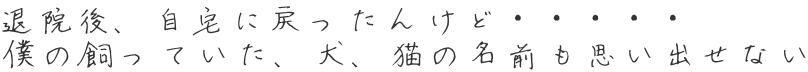 退院後、自宅に戻ったんけど・・・・・ 僕の飼っていた、犬、猫の名前も思い出せない 